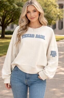 PRO STANDARD Womens Texas A&M Oversized Pullover Sweatshirt 2XL Cream Blue NWT
